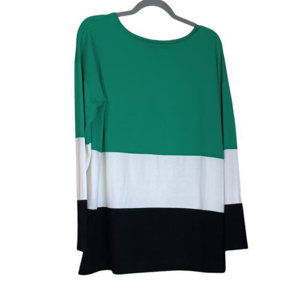NEW AUGUST SILK Lightweight Sweater Top Cotton‎ Blend Size XL Colorblock Green - Picture 2 of 9
